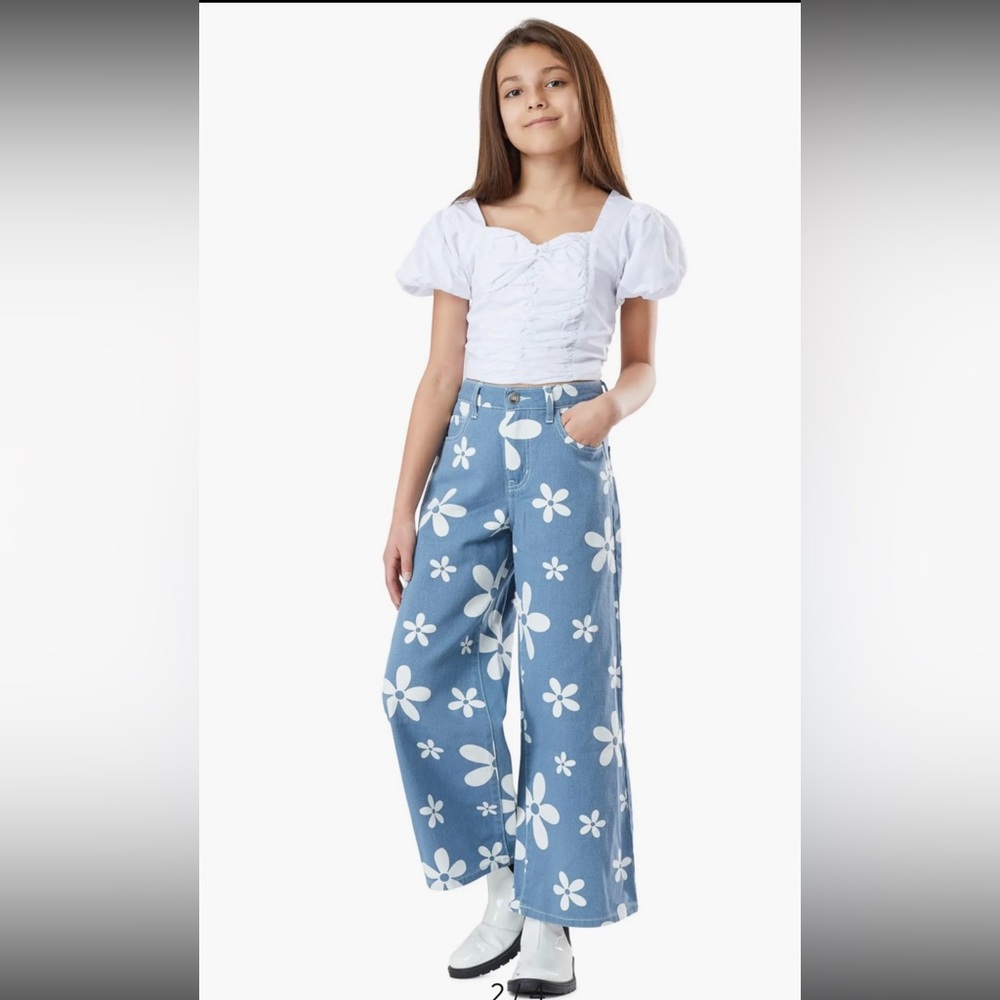 Truce Kids' Floral Print Wide Leg Jeans Size 14